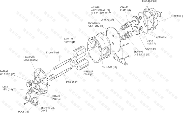羅茨鼓風(fēng)機詳細結(jié)構(gòu)拆解圖